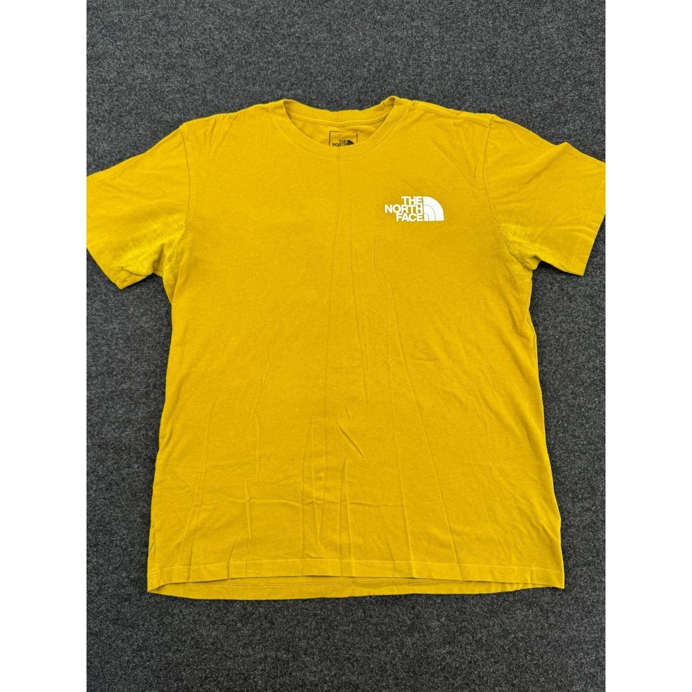 The North Face Never Stop Exploring T Shirt Mens Small Yellow Graphic Cotton